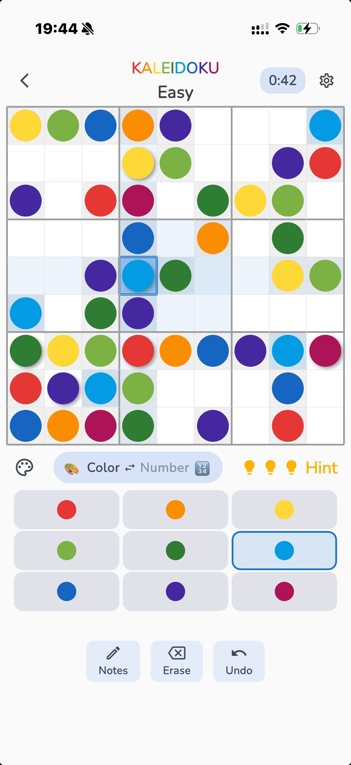 Kaleidoku — color mode puzzle grid